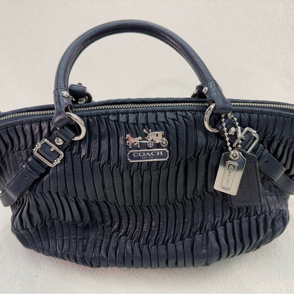 Coach Madison Gathered Leather Sophia Satchel Navy Blue...